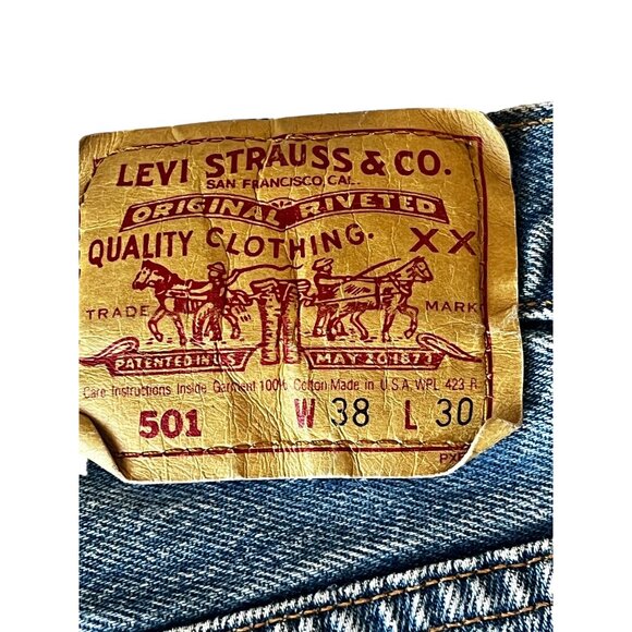 Levis 501 Mens Original Fit Blue Denim Jeans W38 L30 READ - Picture 3 of 11